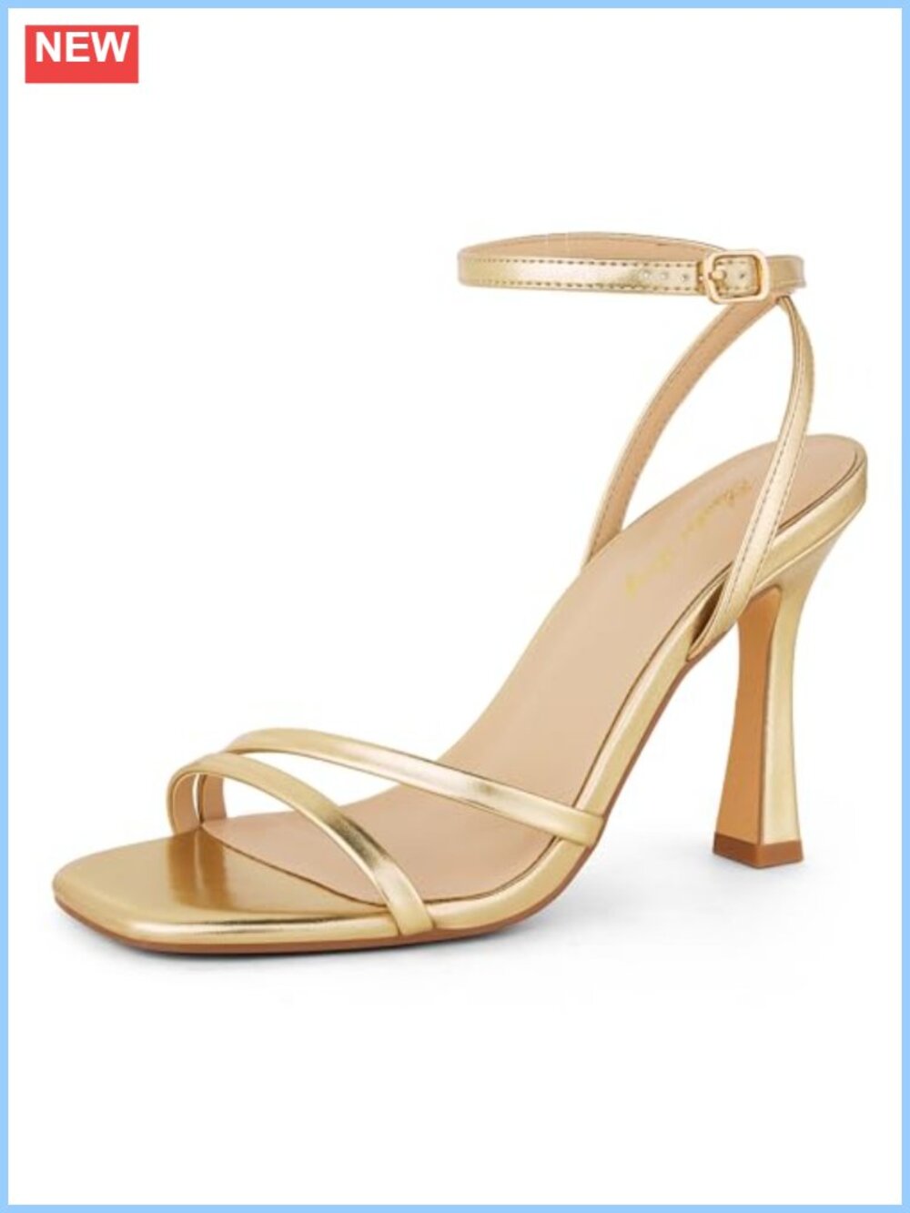 Women's Stiletto Heels Open Toe Square Ankle Strap Faux Leather Sandals Dressy